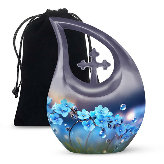 10 Inch Flower-Themed Cross Drop Cremation Urn,