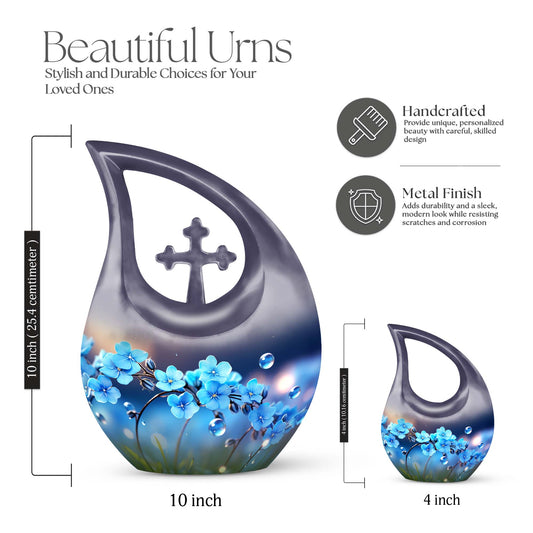 10 Inch Flower-Themed Cross Drop Cremation Urn,