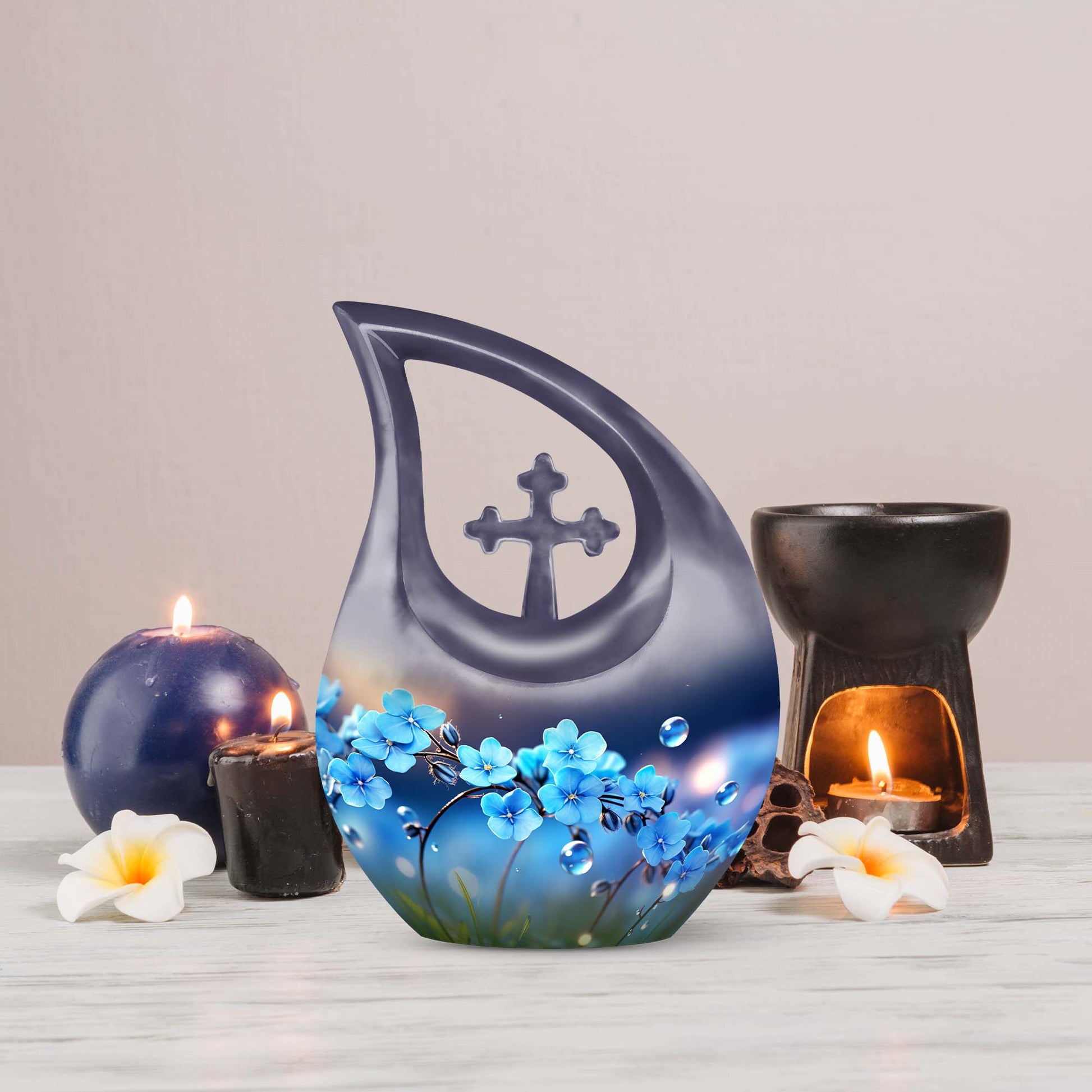 10 Inch Flower-Themed Cross Drop Cremation Urn,