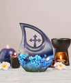 10 Inch Flower-Themed Cross Drop Cremation Urn,