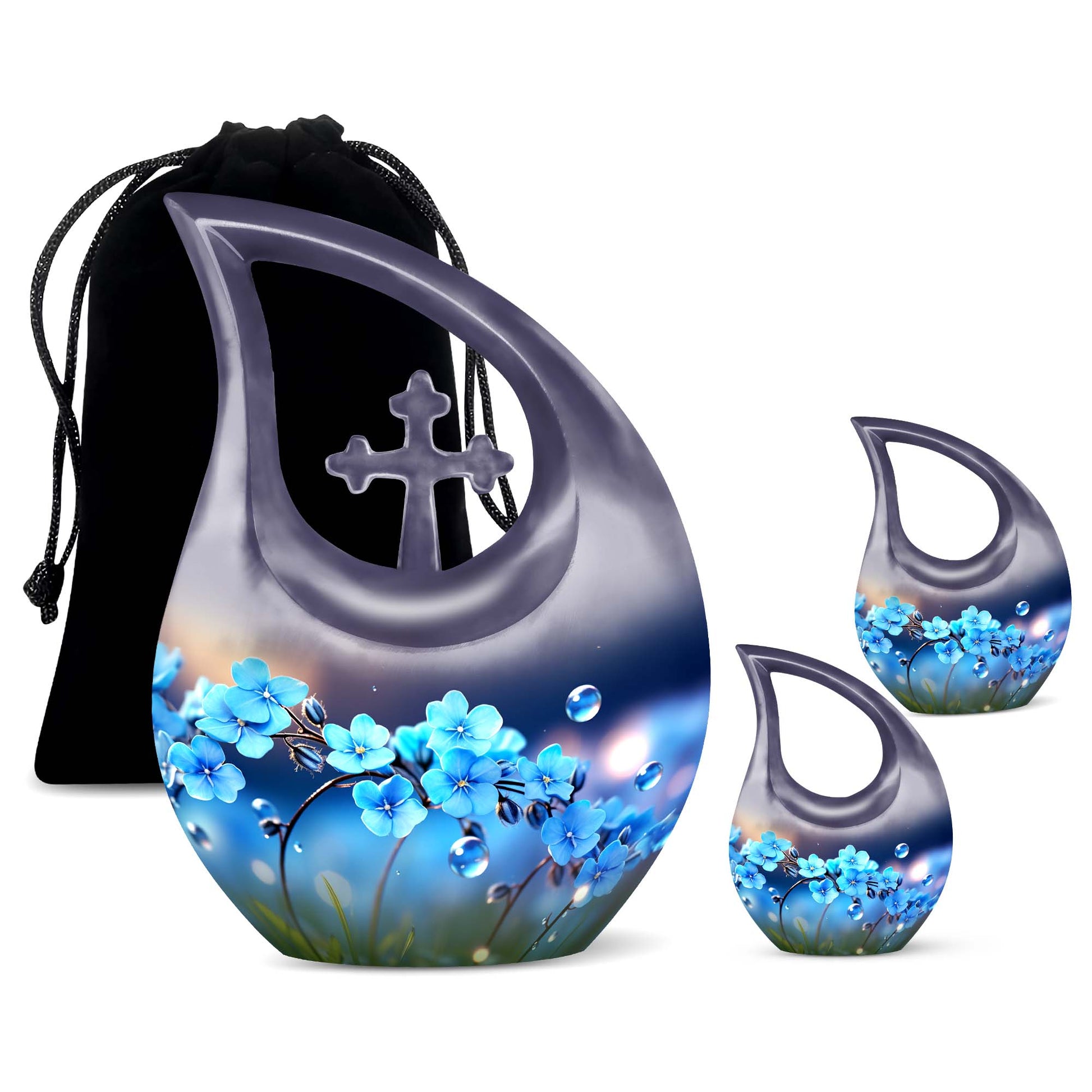 10 Inch Flower-Themed Cross Drop Cremation Urn,