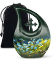 Cross Drop design flower urn, aluminium funeral urn