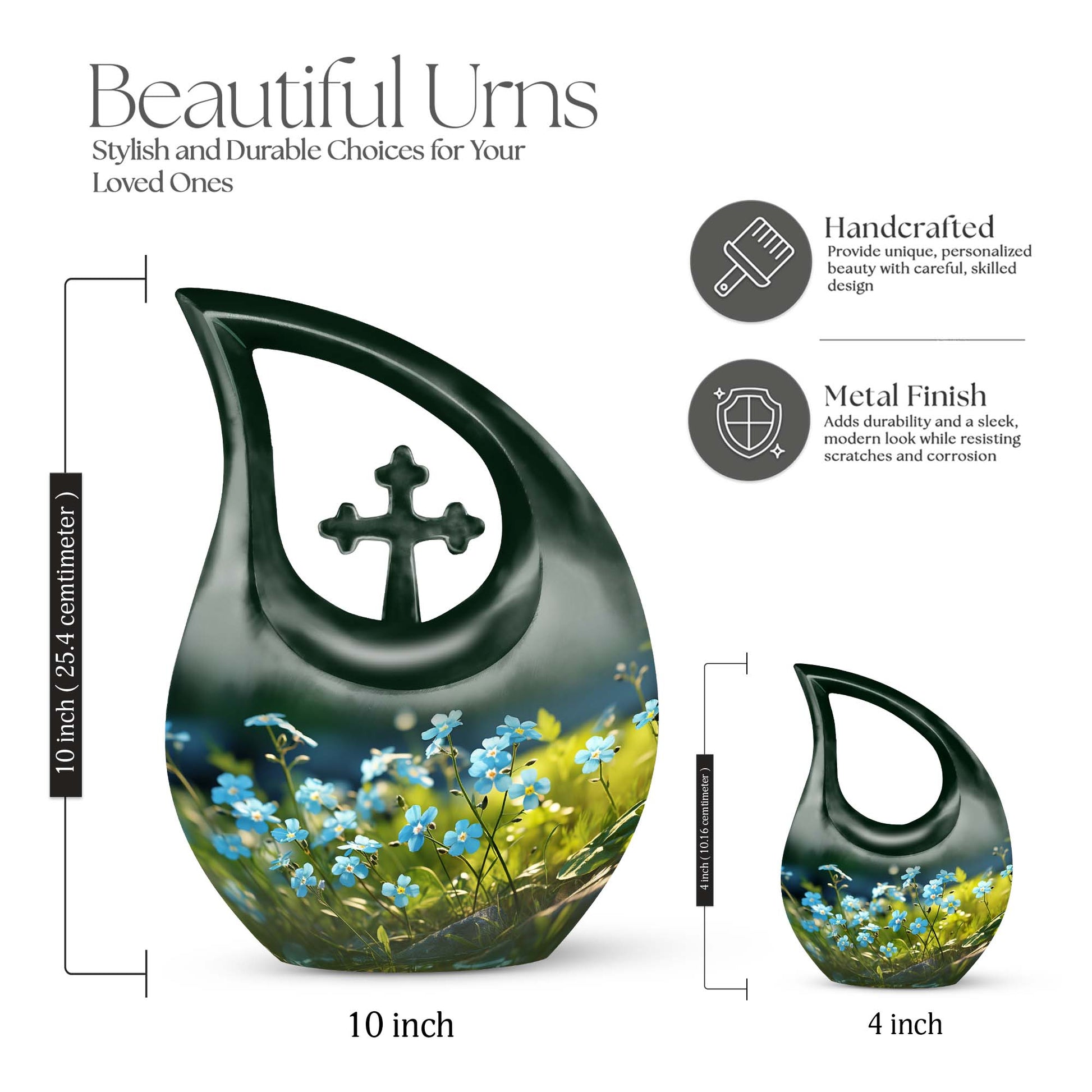 Cross Drop design flower urn, aluminium funeral urn