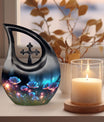 Flower themed Cross Drop design, 10-inch best cremation urn 
