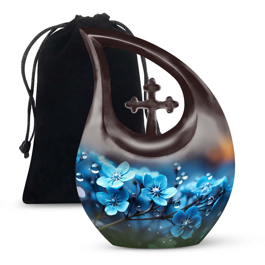 10 inch Flower Urn with Cross Drop Design, Cremation Urn