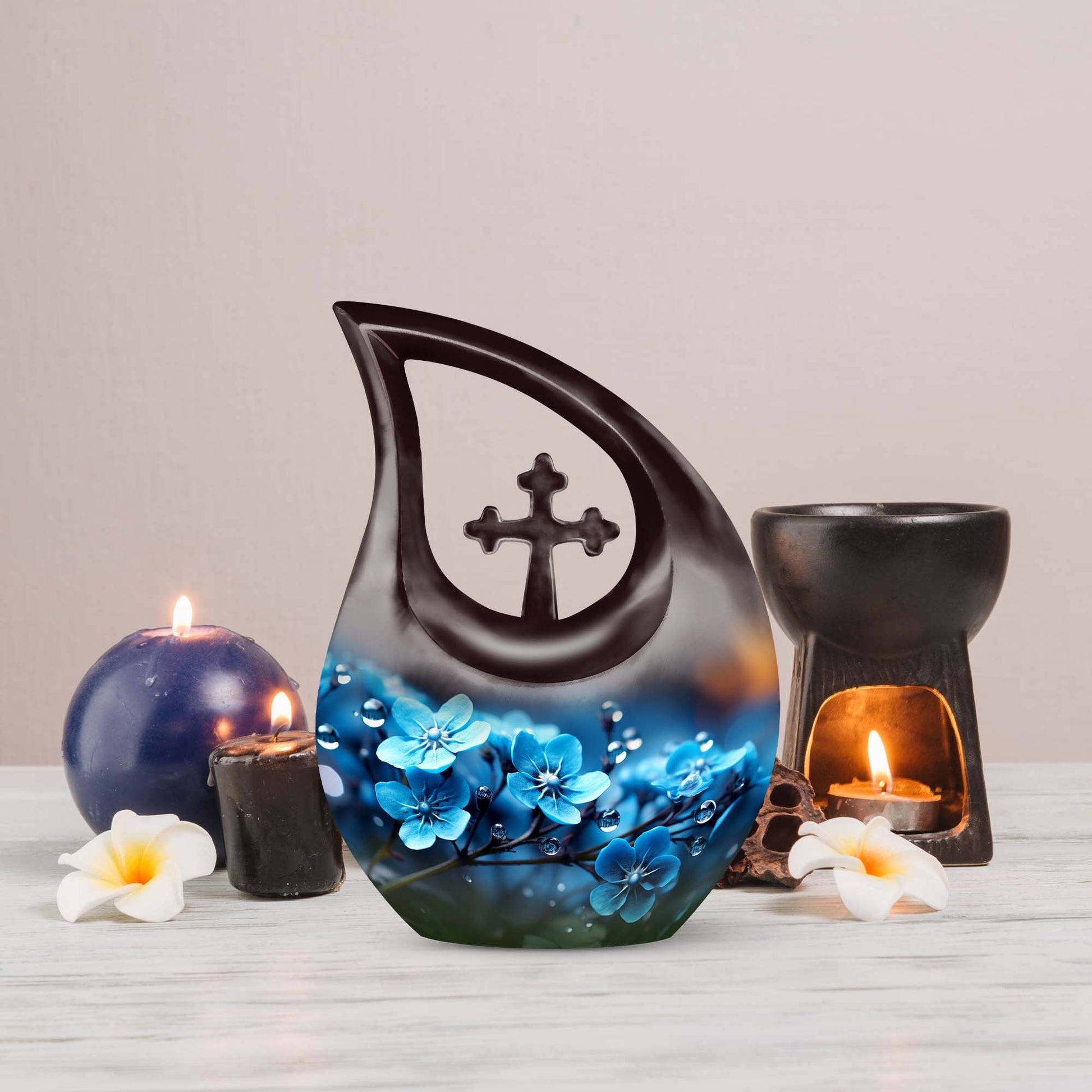 10 inch Flower Urn with Cross Drop Design, Cremation Urn