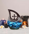 10 inch Flower Urn with Cross Drop Design, Cremation Urn