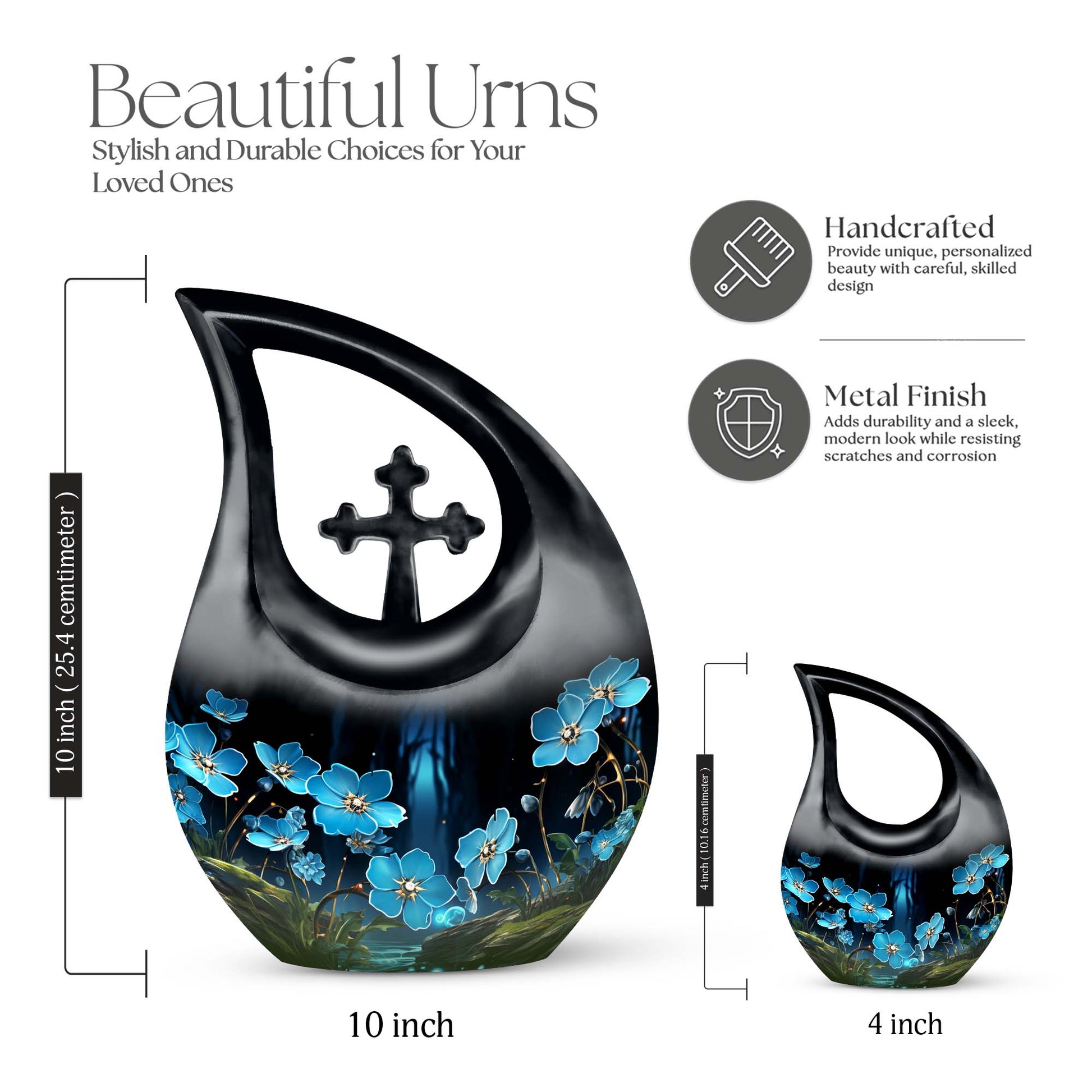 10-inch Flower Urn in Cross Drop design, suitable for cheap 