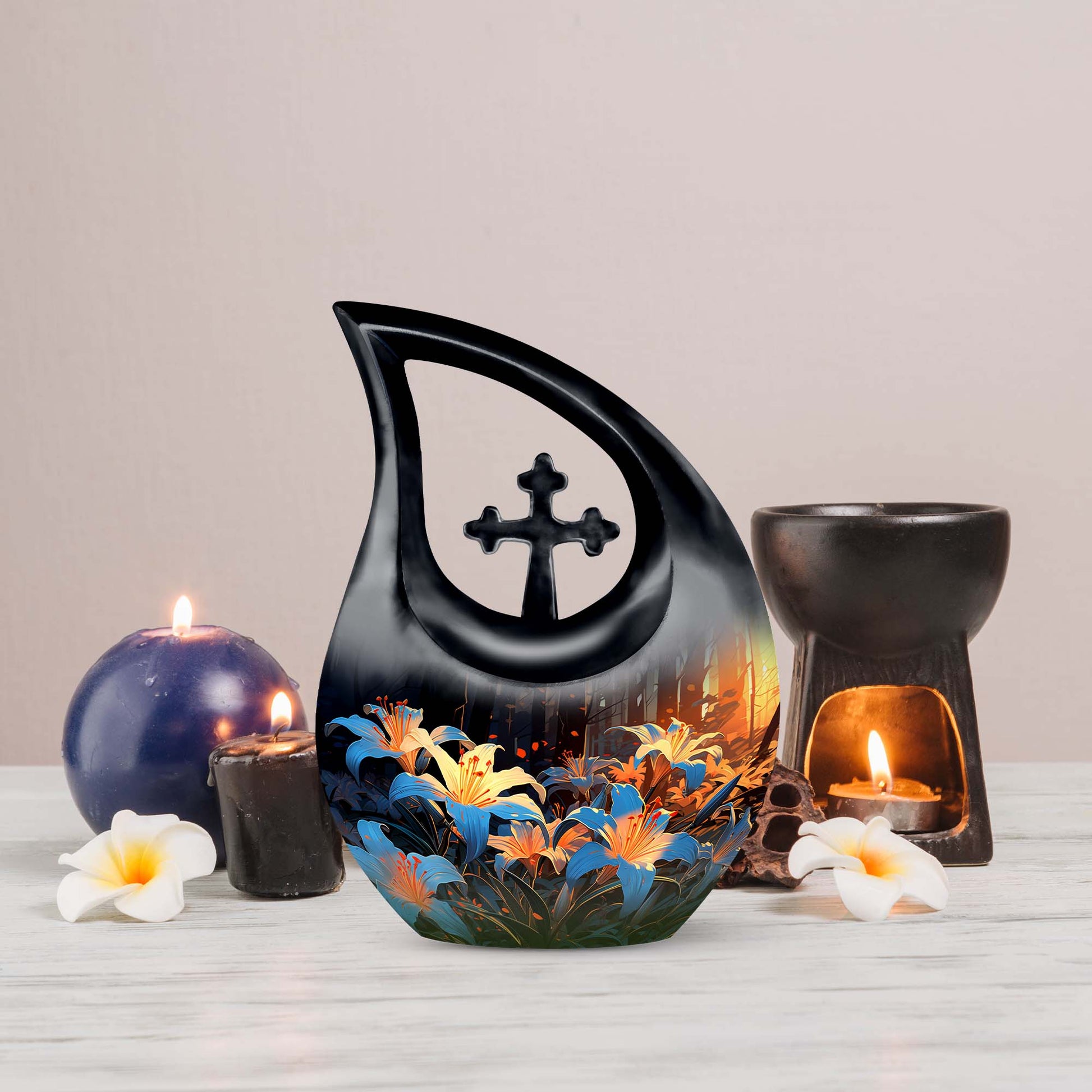 10 inch Lilly Flower Urn with Cross Drop design 