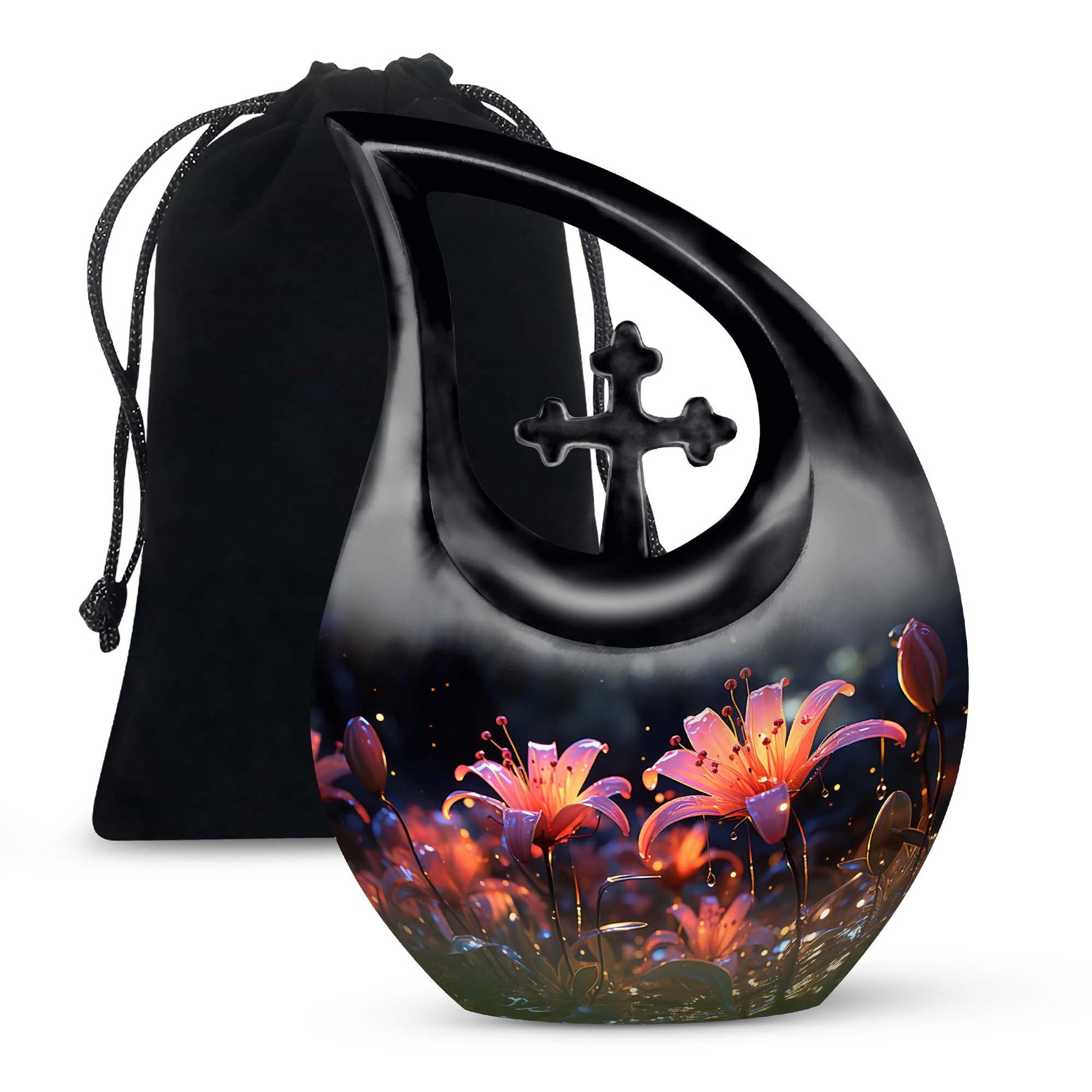 10-inch Lilly Flower Urn with Cross Drop design, suitable