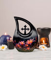 10-inch Lilly Flower Urn with Cross Drop design, suitable