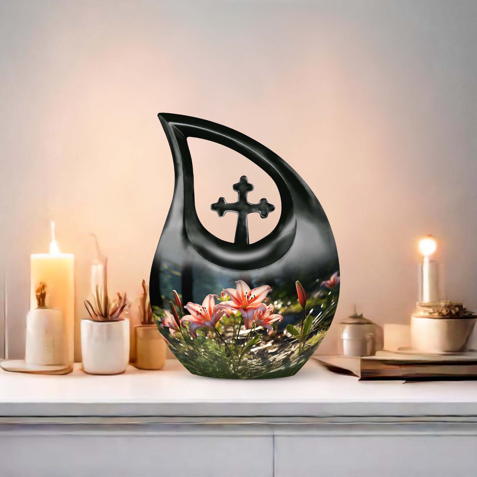 Medium-sized Lilly Flower Urn with Cross Drop design,