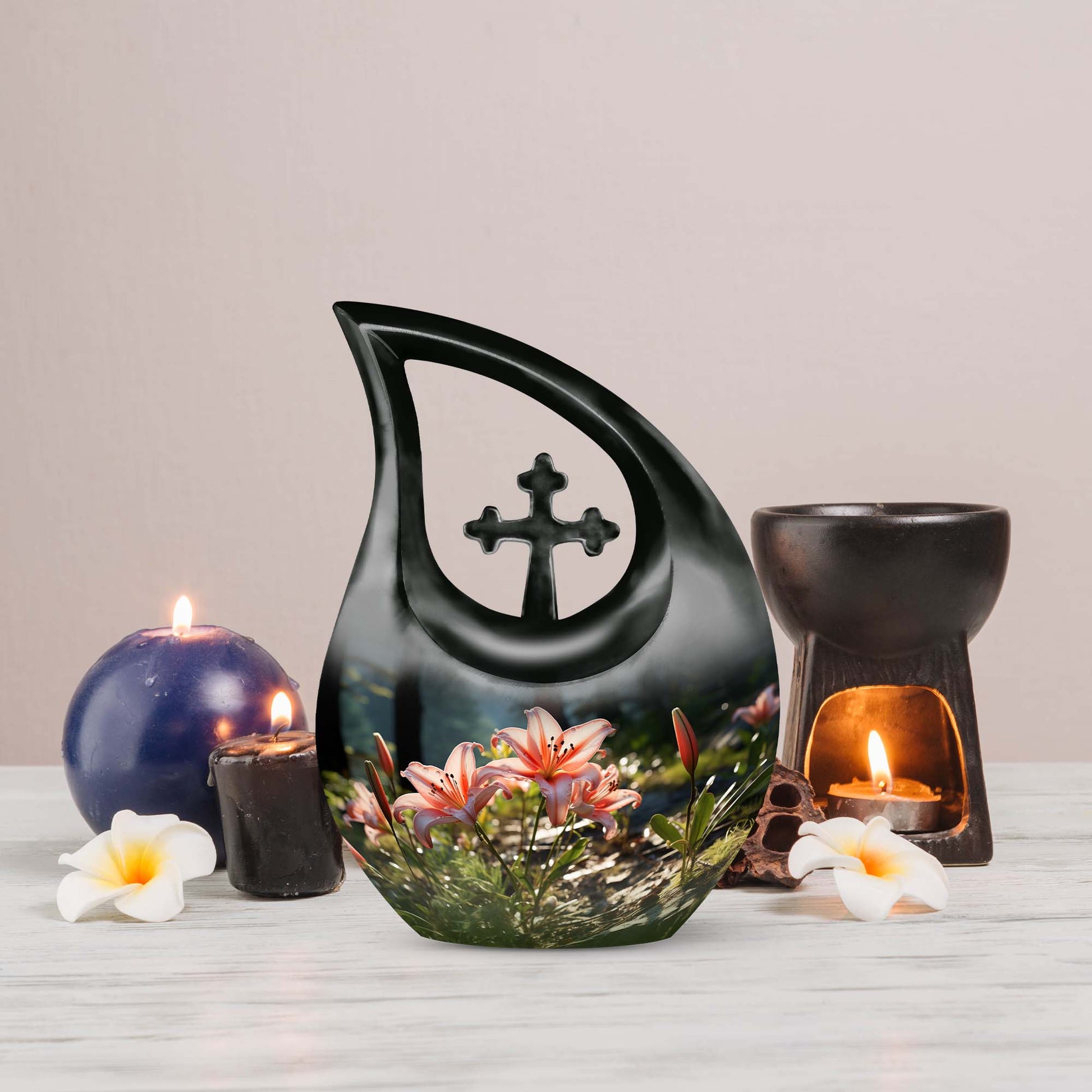 Medium-sized Lilly Flower Urn with Cross Drop design,