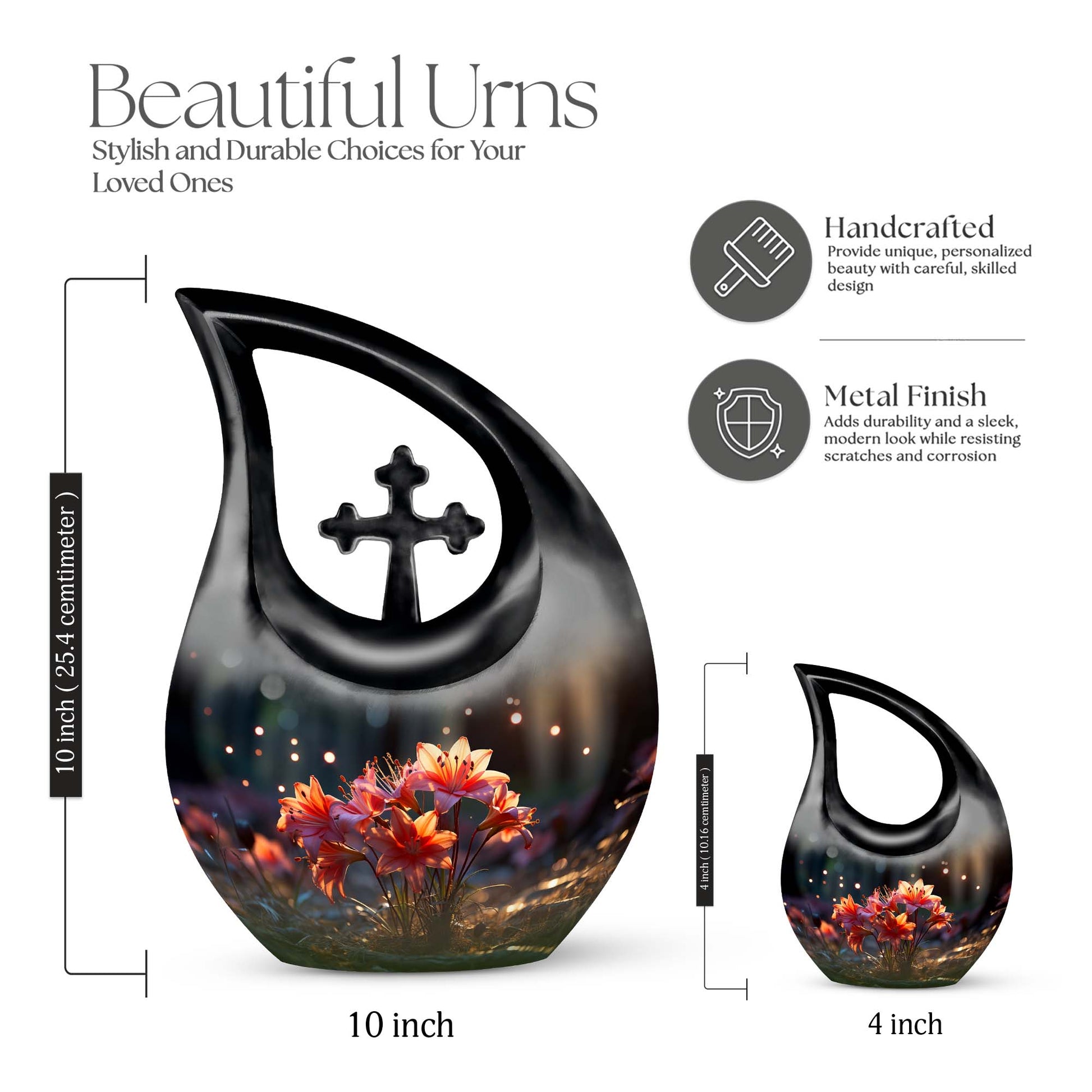 10 Inch Lilly Flower Urn with Cross Drop design, 