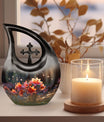 10 Inch Lilly Flower Urn with Cross Drop design, 