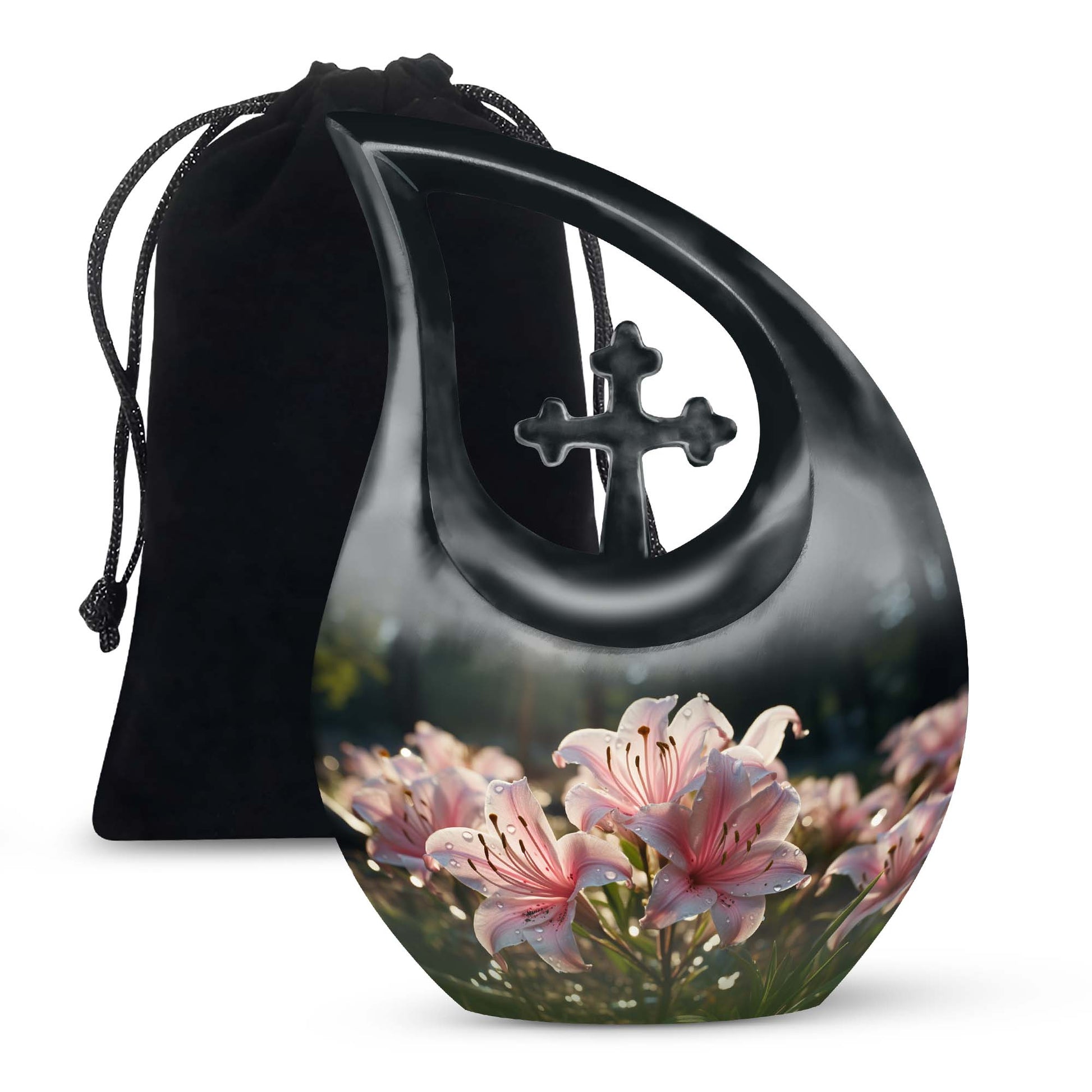 Large Lilly Flower Urn, Cross Drop design with Personalized 