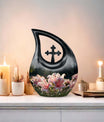 Large Lilly Flower Urn, Cross Drop design with Personalized 