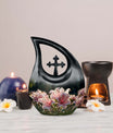 Large Lilly Flower Urn, Cross Drop design with Personalized 