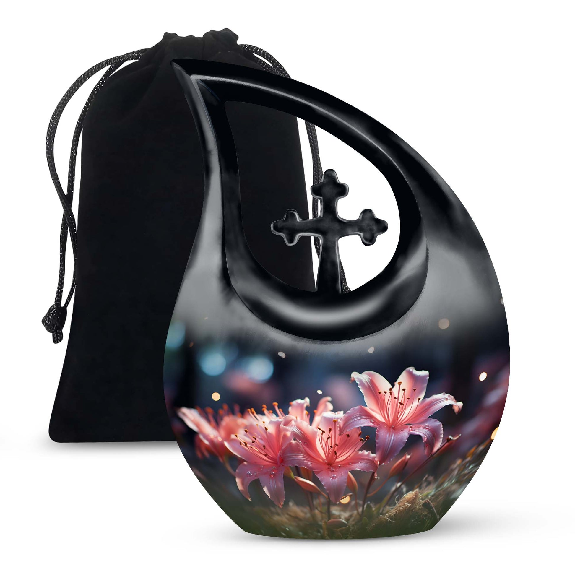 10 inch Lilly Flower Urn with Cross Drop design,