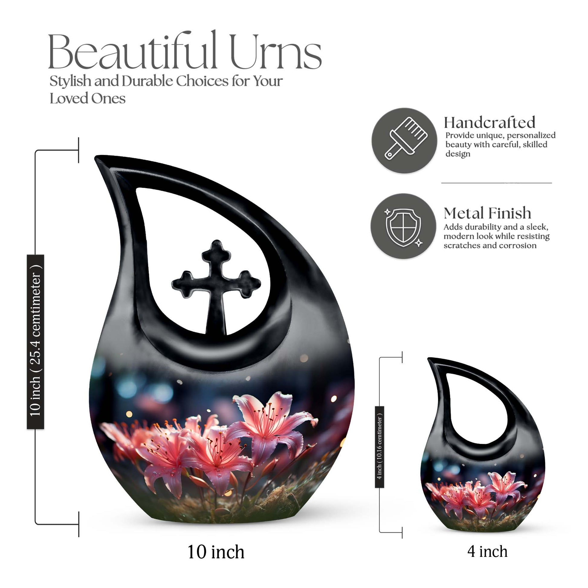 10 inch Lilly Flower Urn with Cross Drop design,