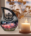 10 inch Lilly Flower Urn with Cross Drop design,