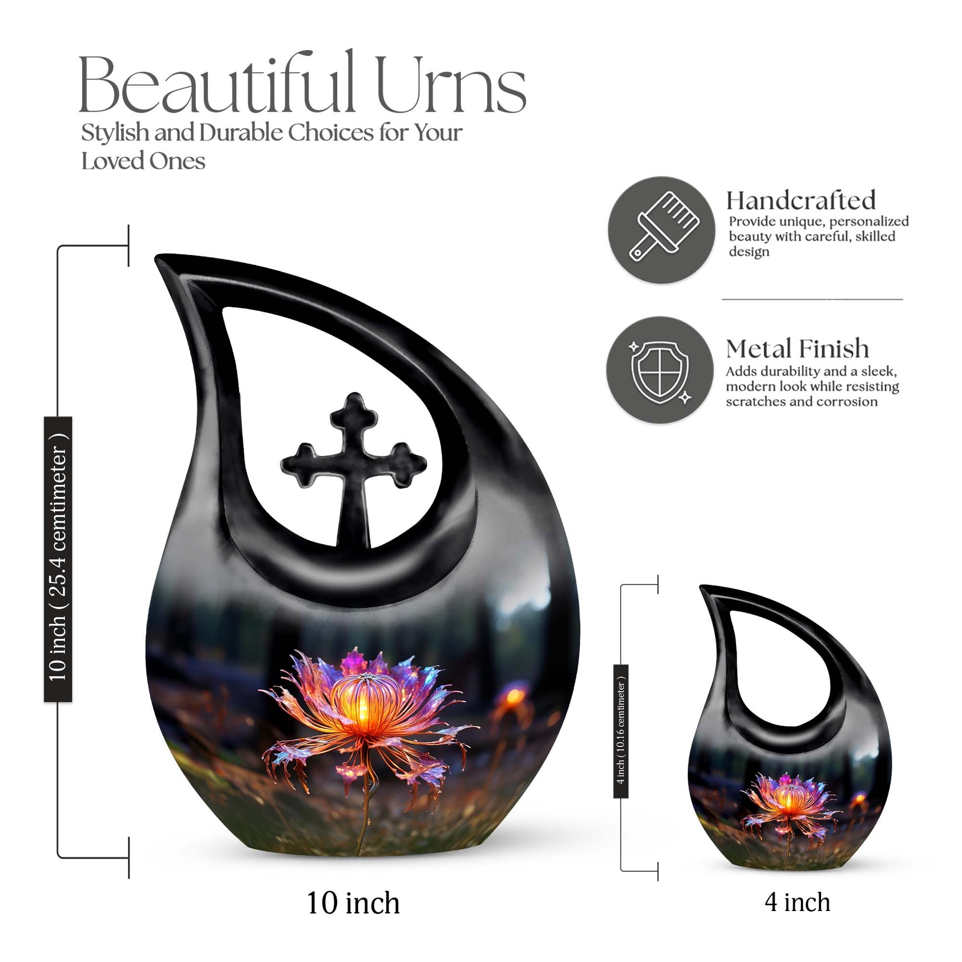 10-inch Lilly Flower Urn with Cross Drop design,