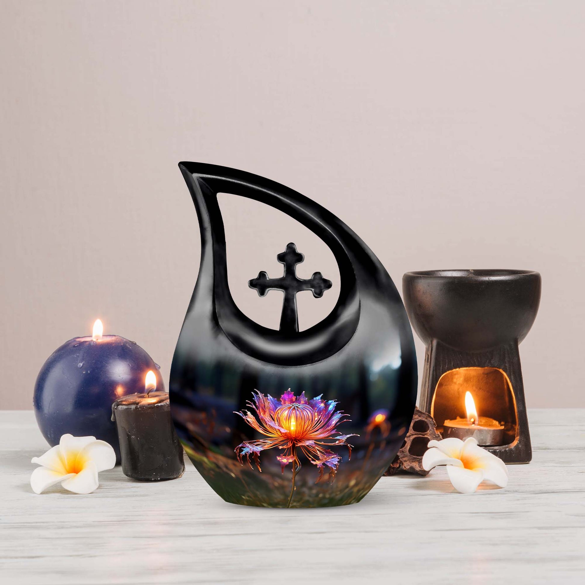 10-inch Lilly Flower Urn with Cross Drop design,