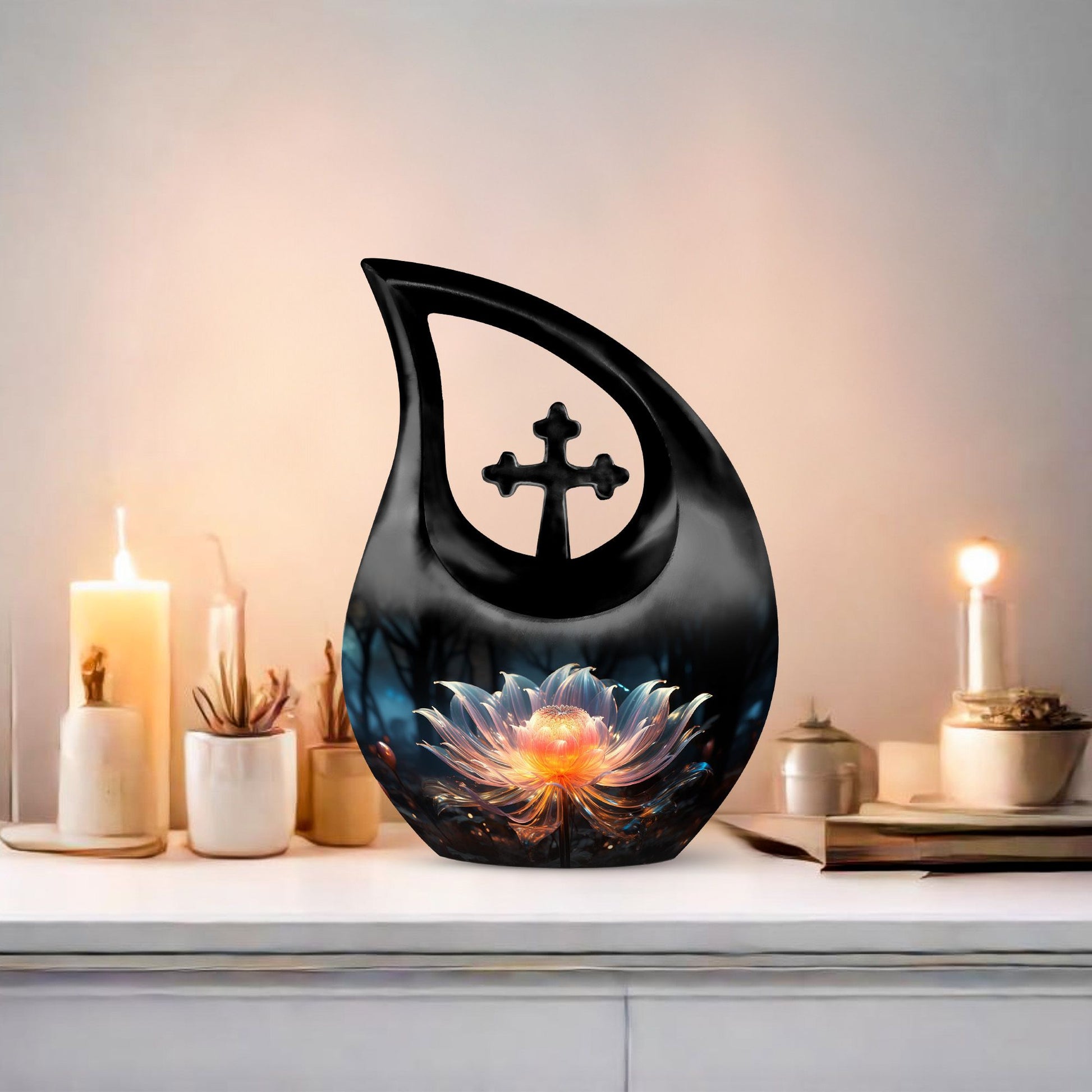 10-inch Lilly Flower Urn with Cross Drop design