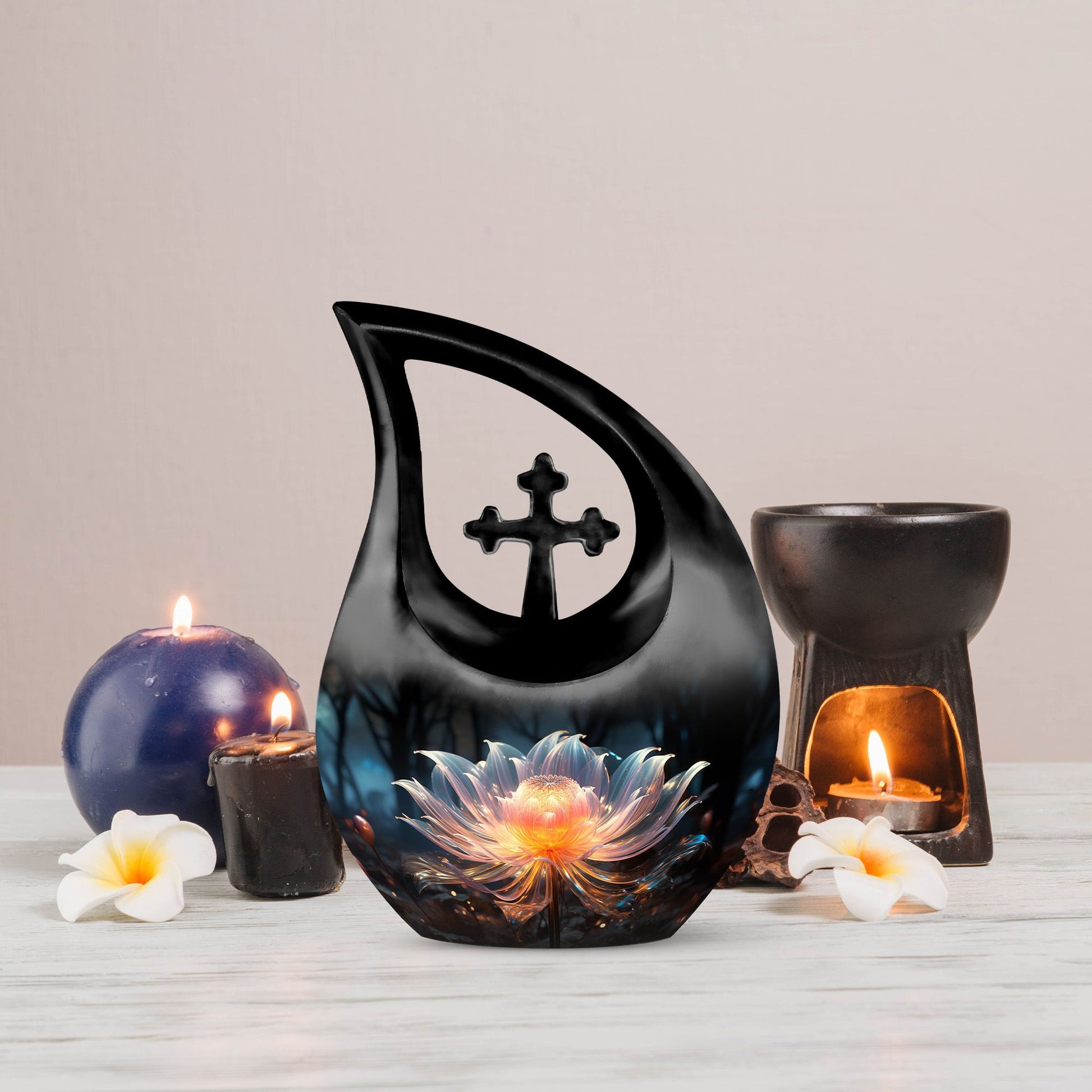 10-inch Lilly Flower Urn with Cross Drop design