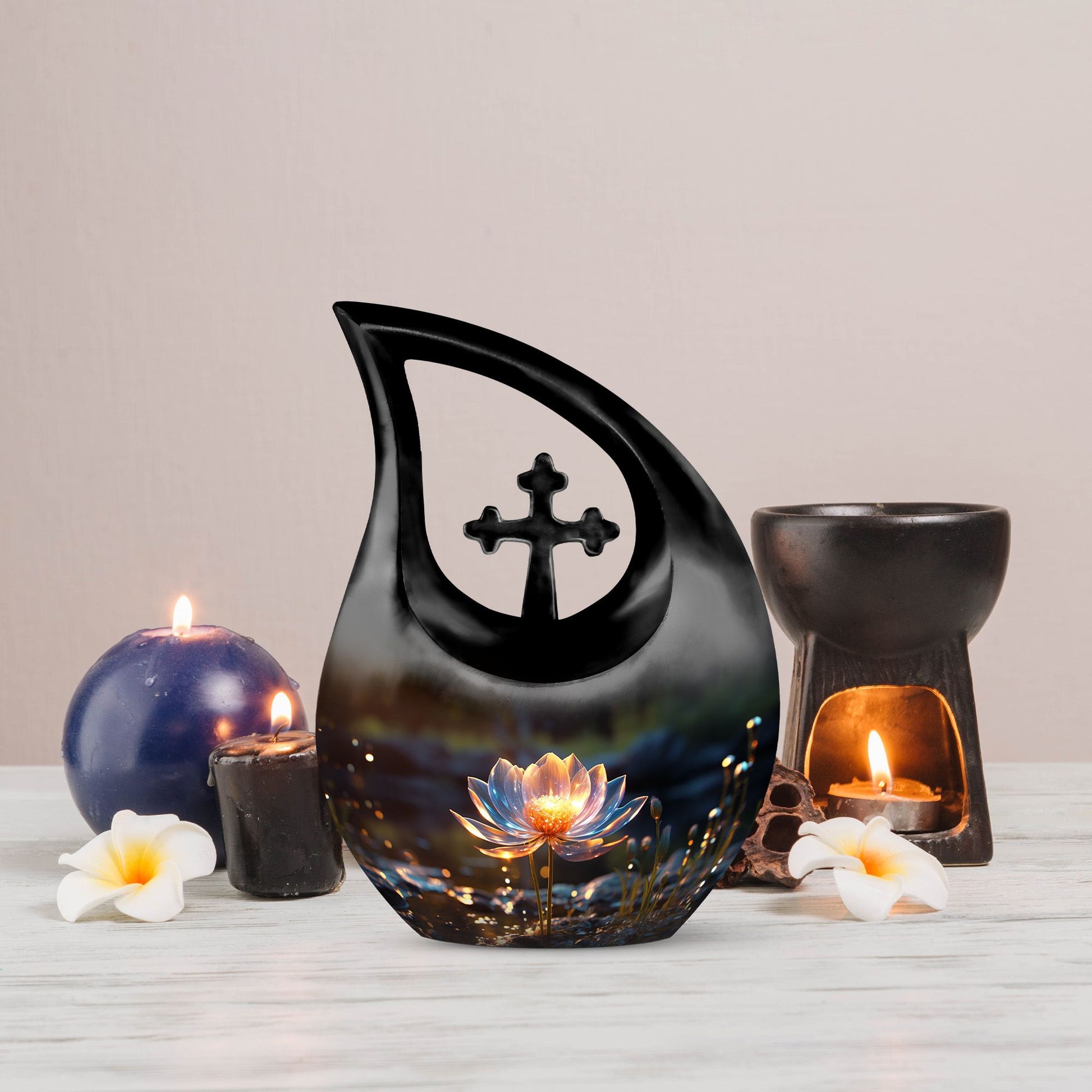 10-inch Lilly Flower Urn with Cross Drop Design