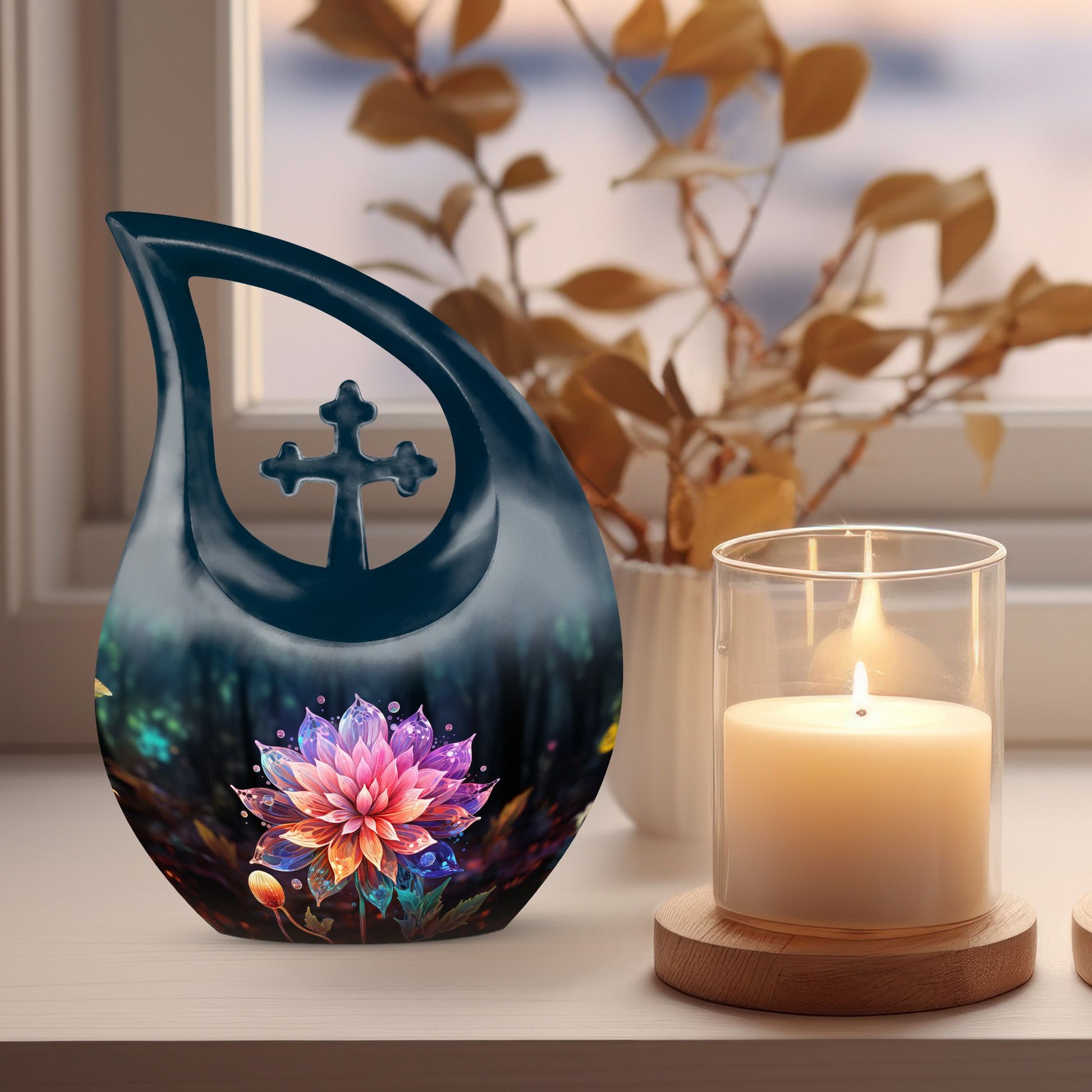 10-inch Lilly Flower Urn, Cross Drop Design, Biodegradable 