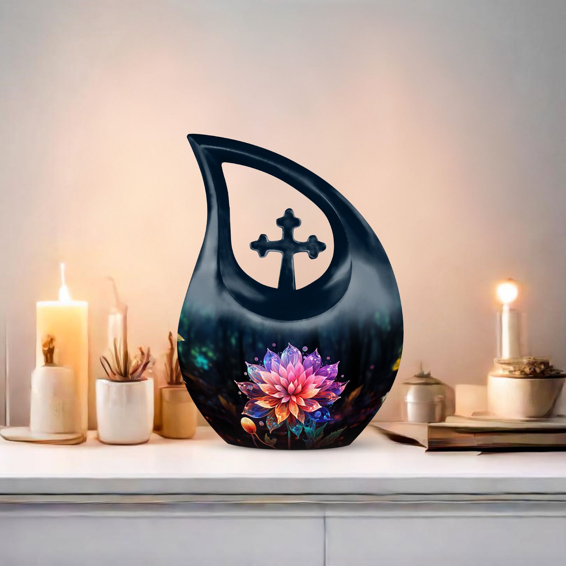 10-inch Lilly Flower Urn, Cross Drop Design, Biodegradable 