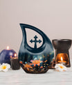 10 inch Lilly Flower Urn with Cross Drop design,