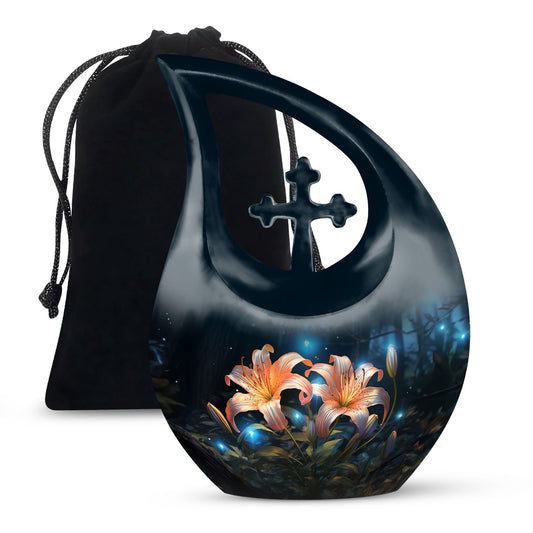 10-inch Lilly Flower Urn with Cross Drop design,