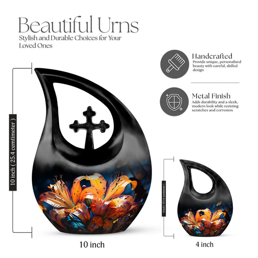 10-inch Lilly Flower Cross Drop Cremation Urn 