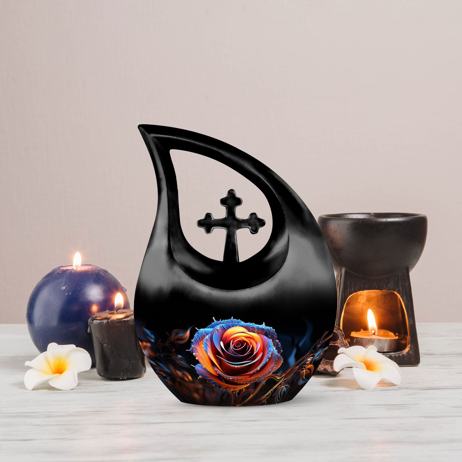 Customized Rose Urn, 10-Inch Cross Drop Design