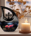 10-inch rose-designed Cross Drop mini urn crafted from 