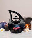 10-inch rose-designed Cross Drop mini urn crafted from 