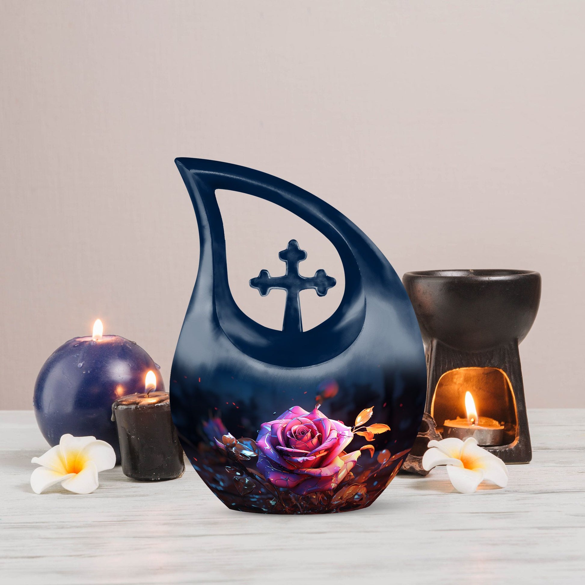 Large 10-inch Rose Urn with Cross Drop design, ideal 