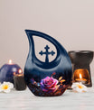 Large 10-inch Rose Urn with Cross Drop design, ideal 