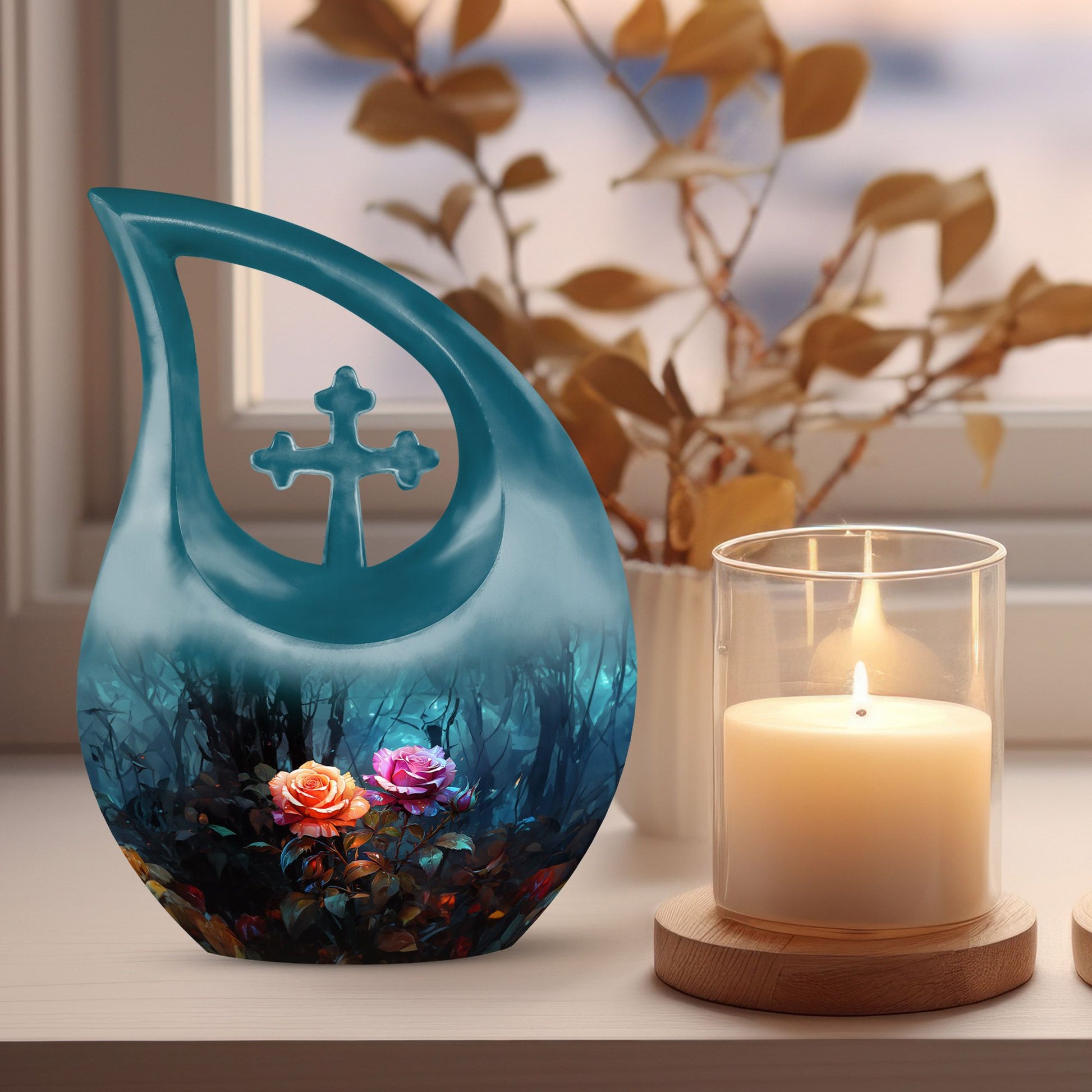 Cross drop rose cremation urn with engraving customization