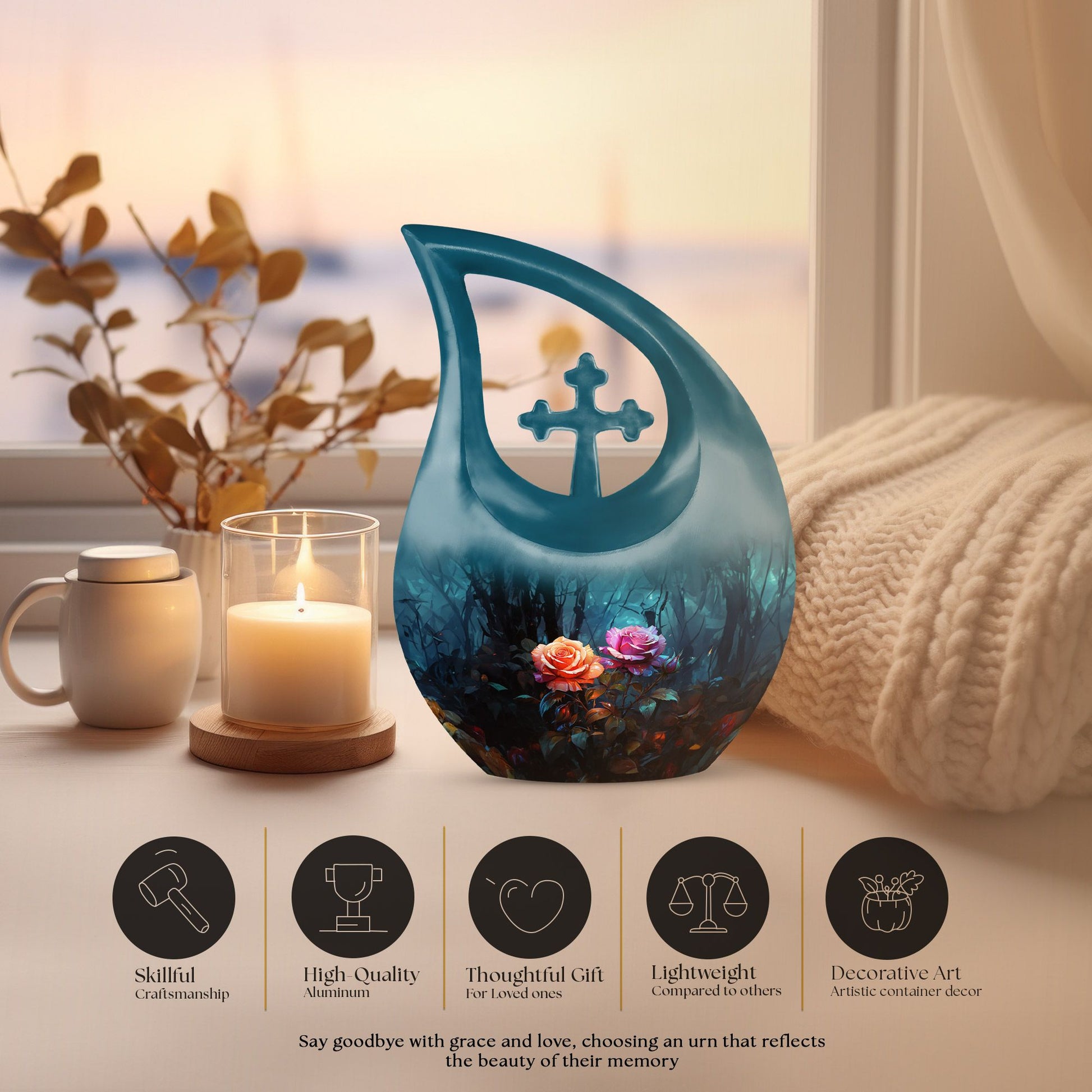 Cross drop rose cremation urn with engraving customization