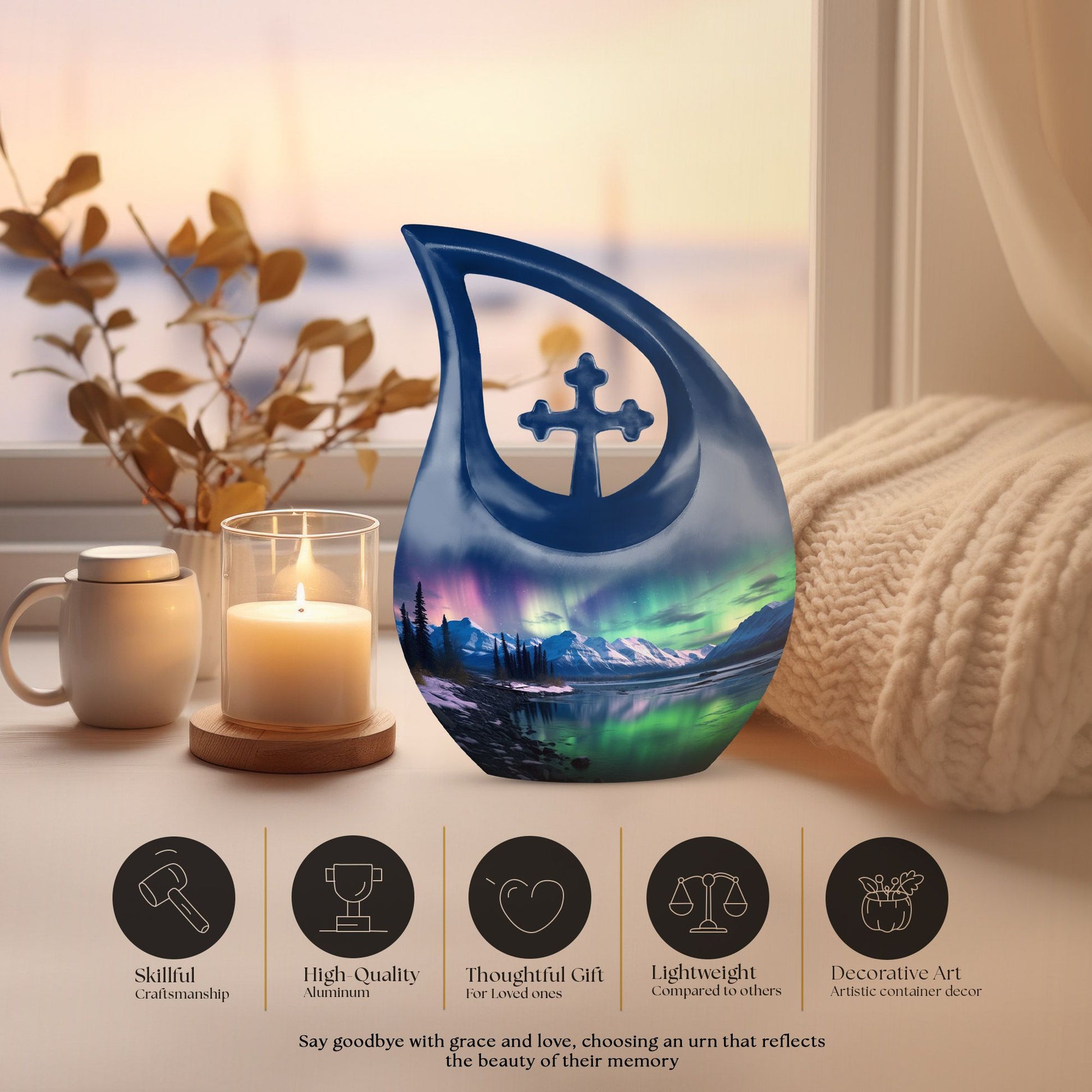 Aurora Urn in Cross Drop Design, Memorial