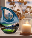 10-inch Aurora Urn, Cross Drop Cremation Casket 