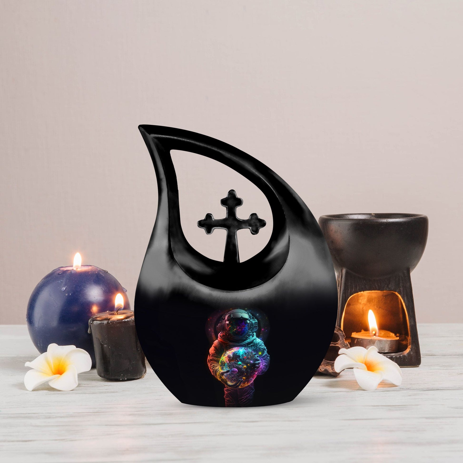 10-inch Astronaut-themed Cross Drop Keepsake Urn for Ashes