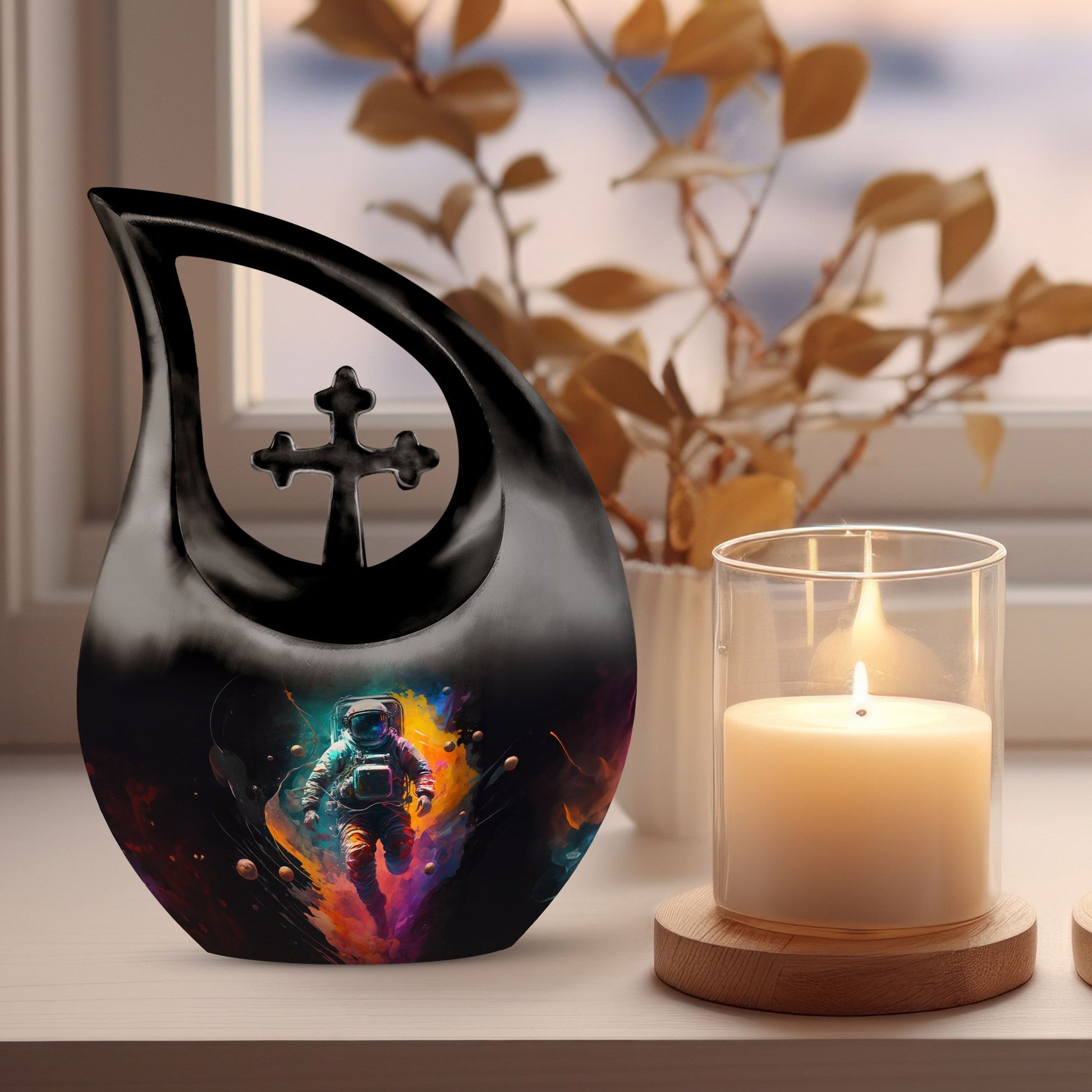 10-inch Astronaut Double Urn with Cross Drop design, 