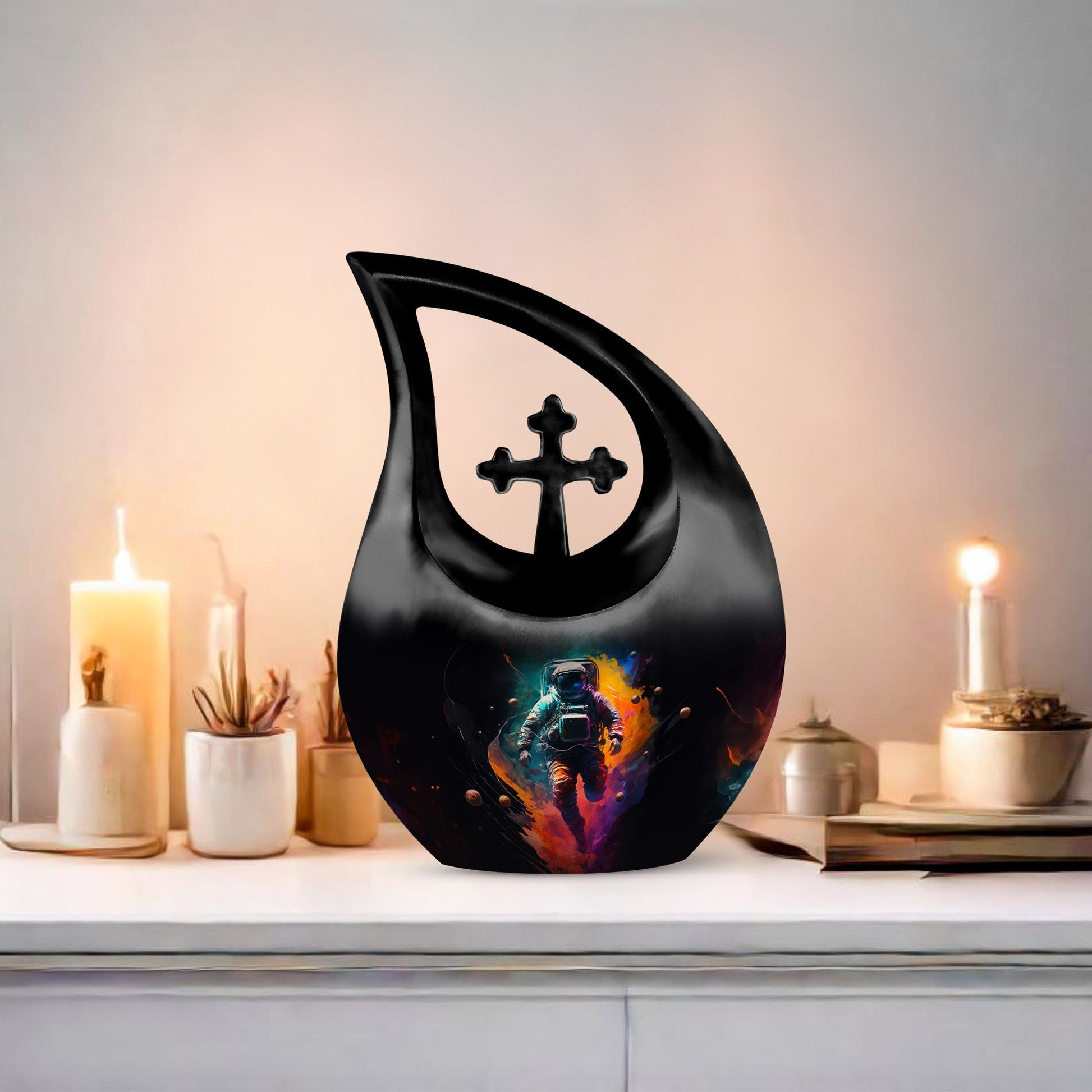 10-inch Astronaut Double Urn with Cross Drop design, 