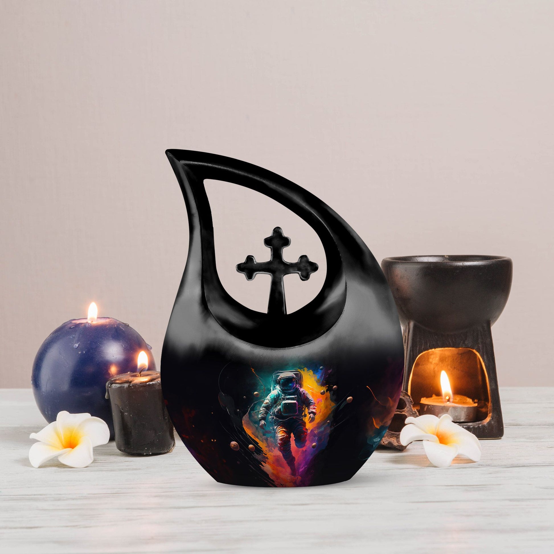 10-inch Astronaut Double Urn with Cross Drop design, 