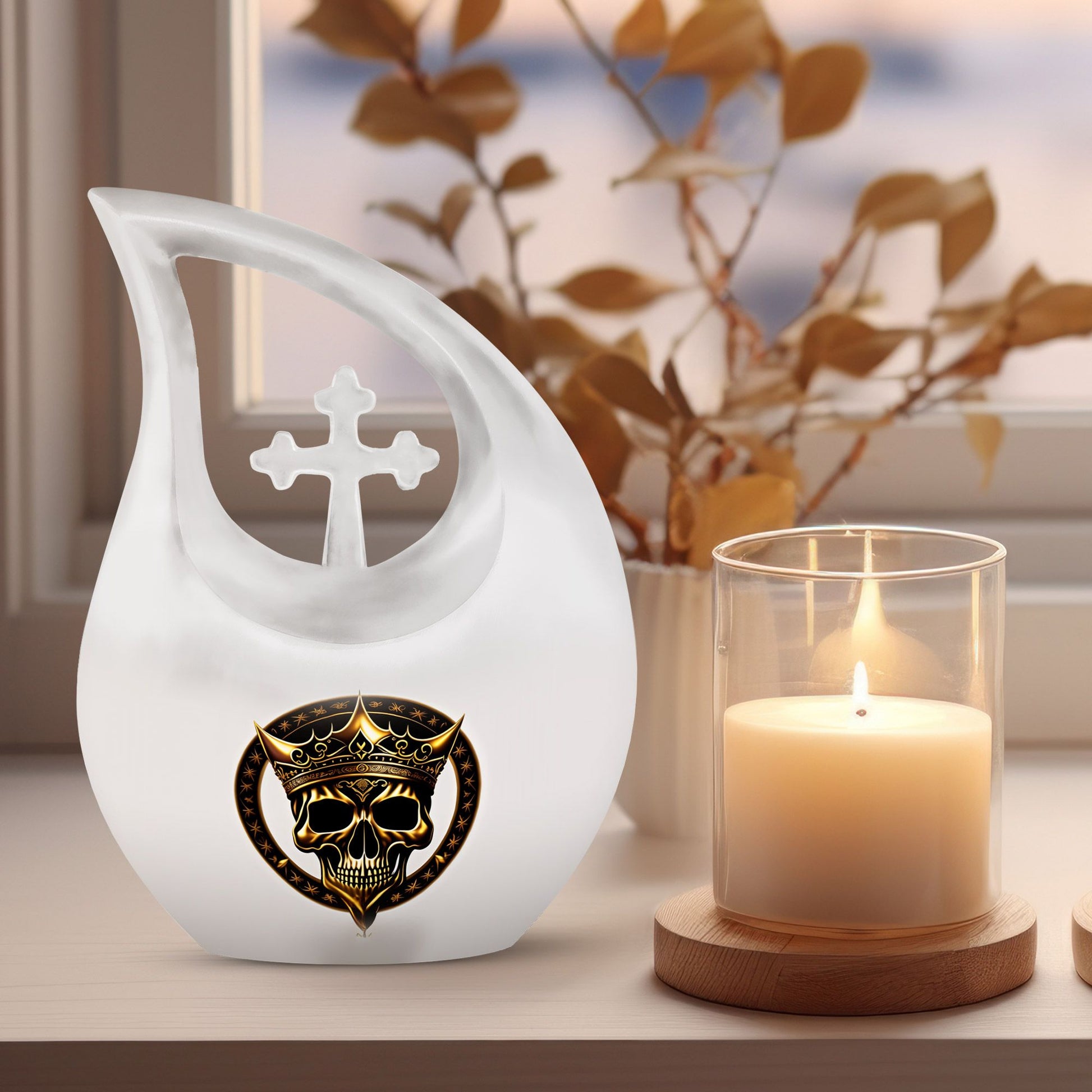 10 Inch Skull-Themed Cross Drop Design Urn for Human Ashes, 