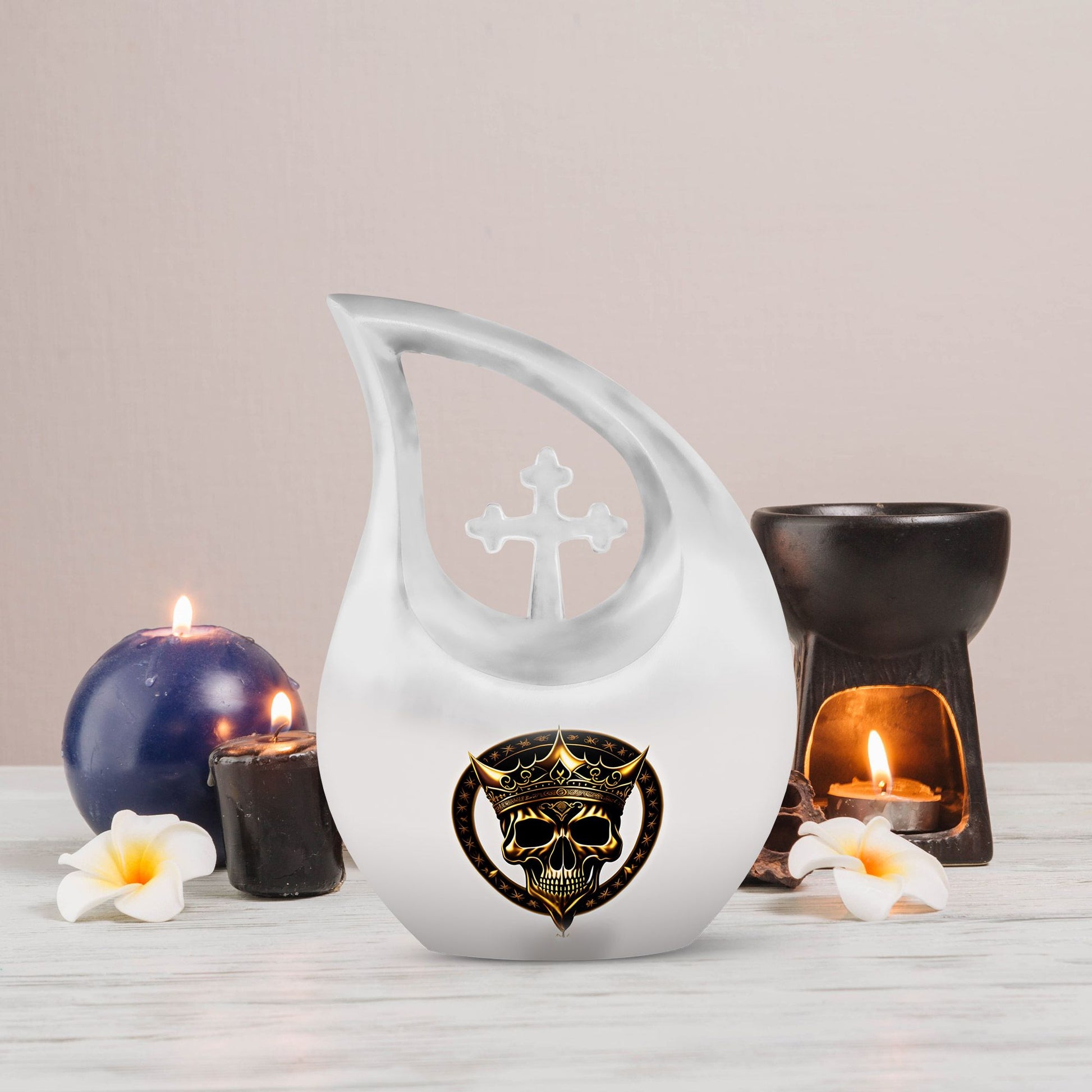 10 Inch Skull-Themed Cross Drop Design Urn for Human Ashes, 